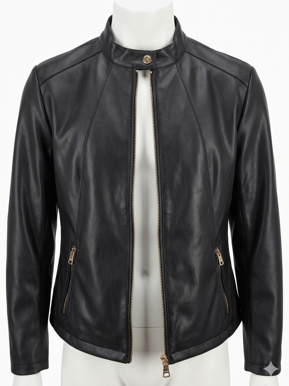 Calvin Klein Black Faux Leather Moto Jacket Leopard Print Lined M